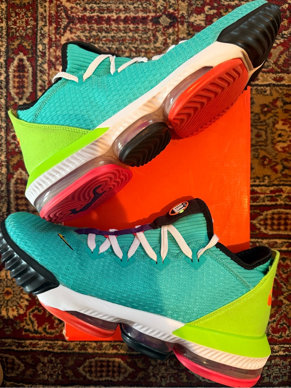 Nike LeBron 16 Low Air Max Trainer 2 - Green and Neon Basketball Sneakers